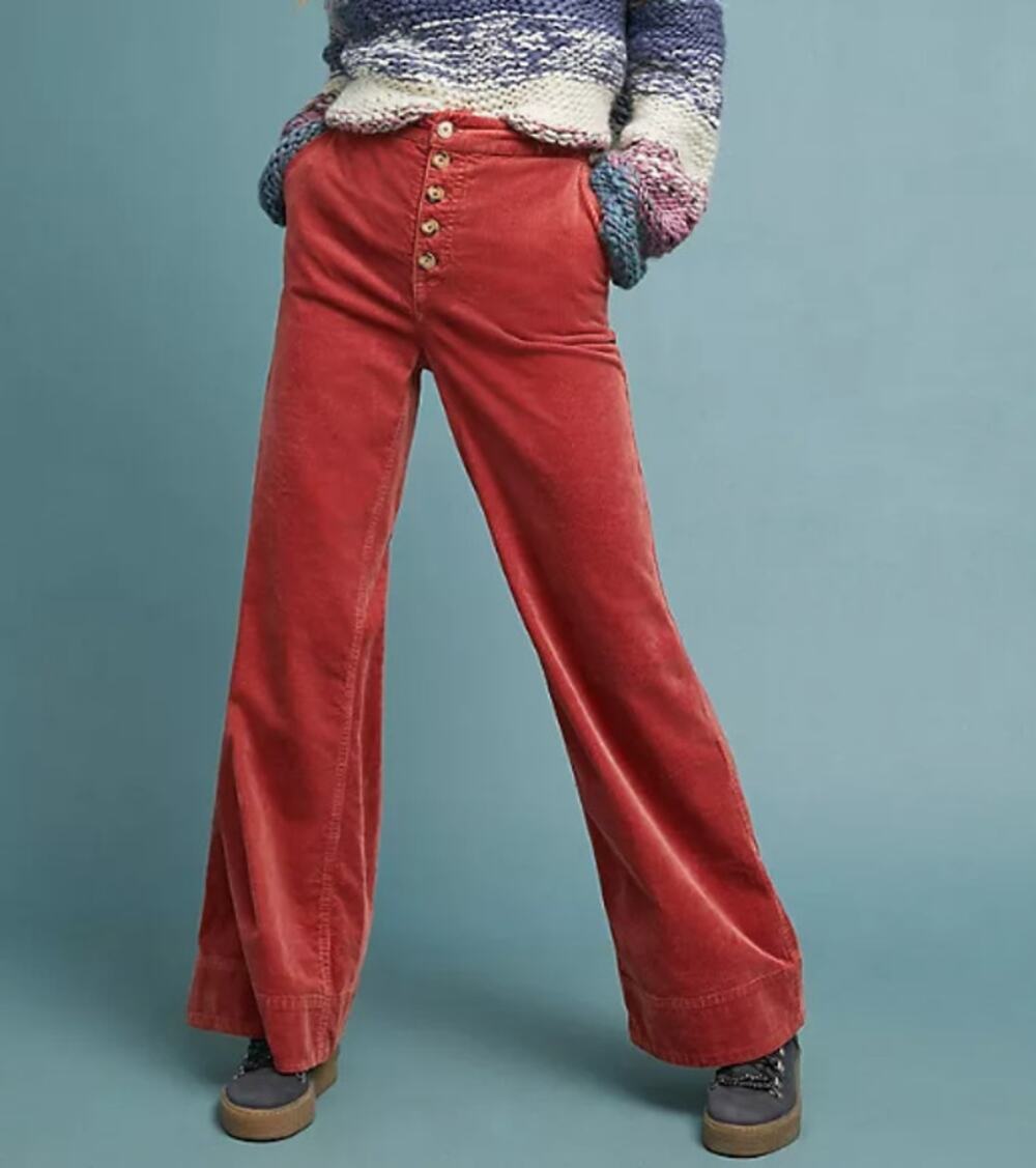 Pilcro Corduroy Wide Leg Jeans Brick Red High Rise Button Fly Women's 26
